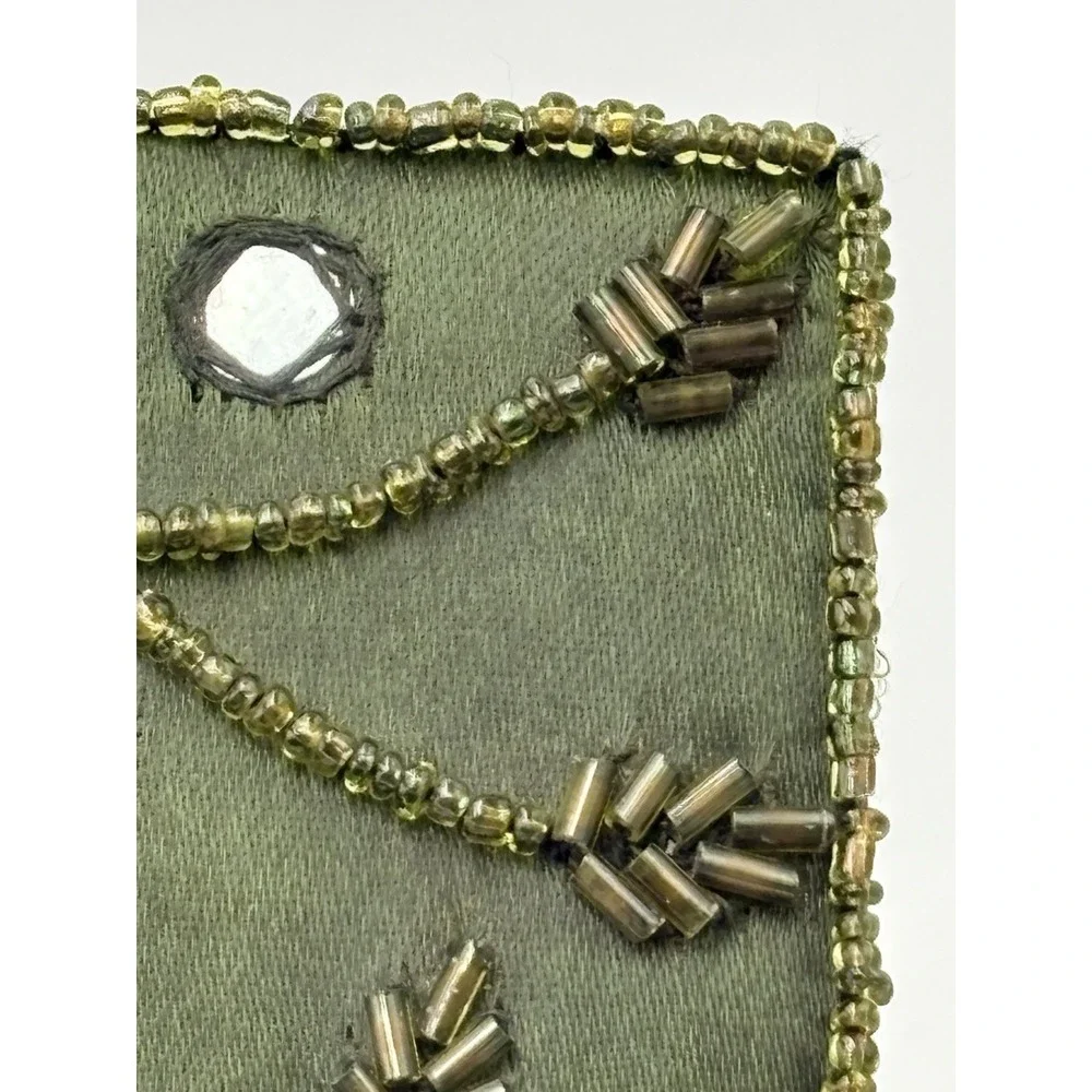 Pier 1 Velvet Beaded Picture Frame Green Rhinestone Jeweled Boho 5x7